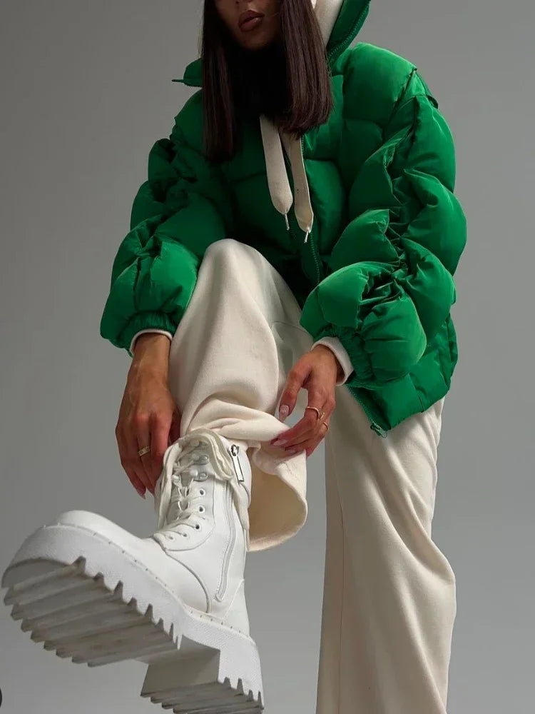 Winter Jackets for Women 2025 Thick Warm Loose Fashion Quilted Jacket Women Interchange Design High Street Green Winter Coat