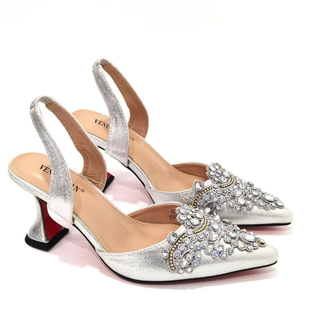 2024 Gold New Shoes For Women Designer Pointed-Toe Luxury Wedding Peach Color Hollowed Out Design Bag and Shoes Matching Set