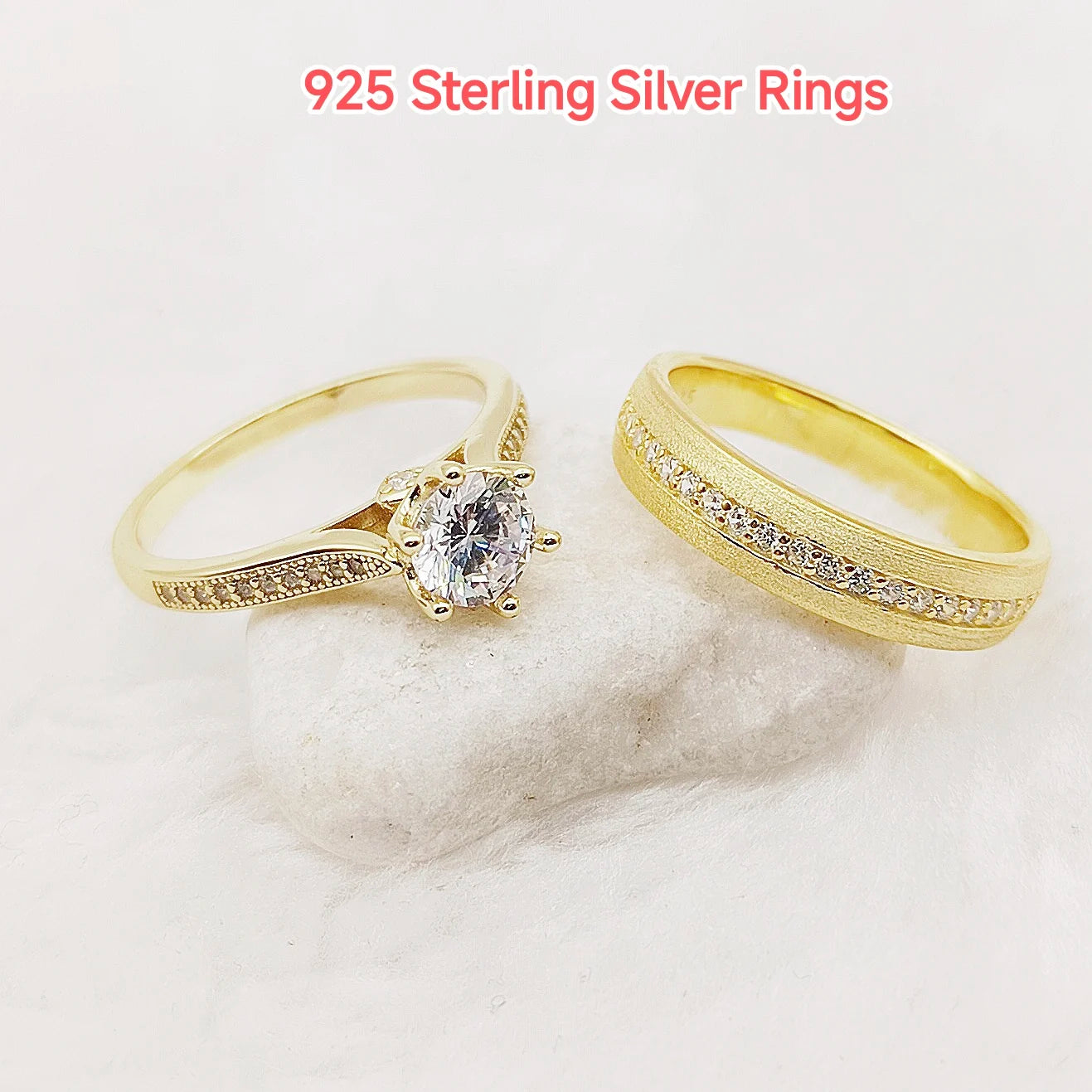 Ladies Stackable Cz Diamond Wedding Engagement Rings Bridal Sets For Girl women 24k Gold Plated Jewelry Love commitment alliance