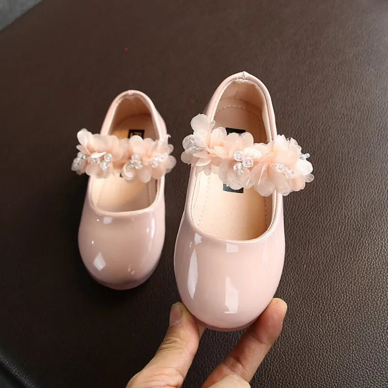 Baby Girls Walking Shoes Kids PU leather Big Flower Princess Shoes Party Wedding Baby Girls Dance Shoes Anti-Slip Casual Sneaker