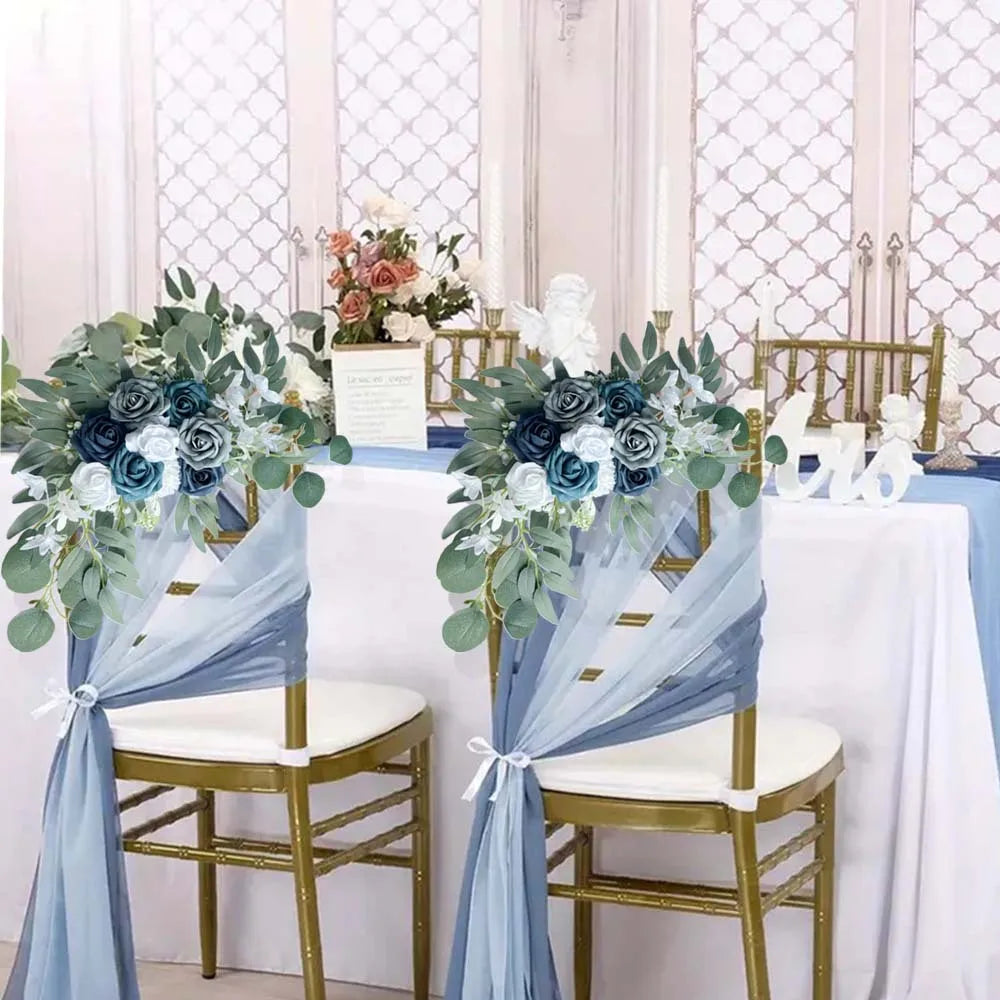 Hot Selling Blue and White Rose Artificial Bouquet High-end Wedding Table Staircase Decoration Handmade DIY Finished Product