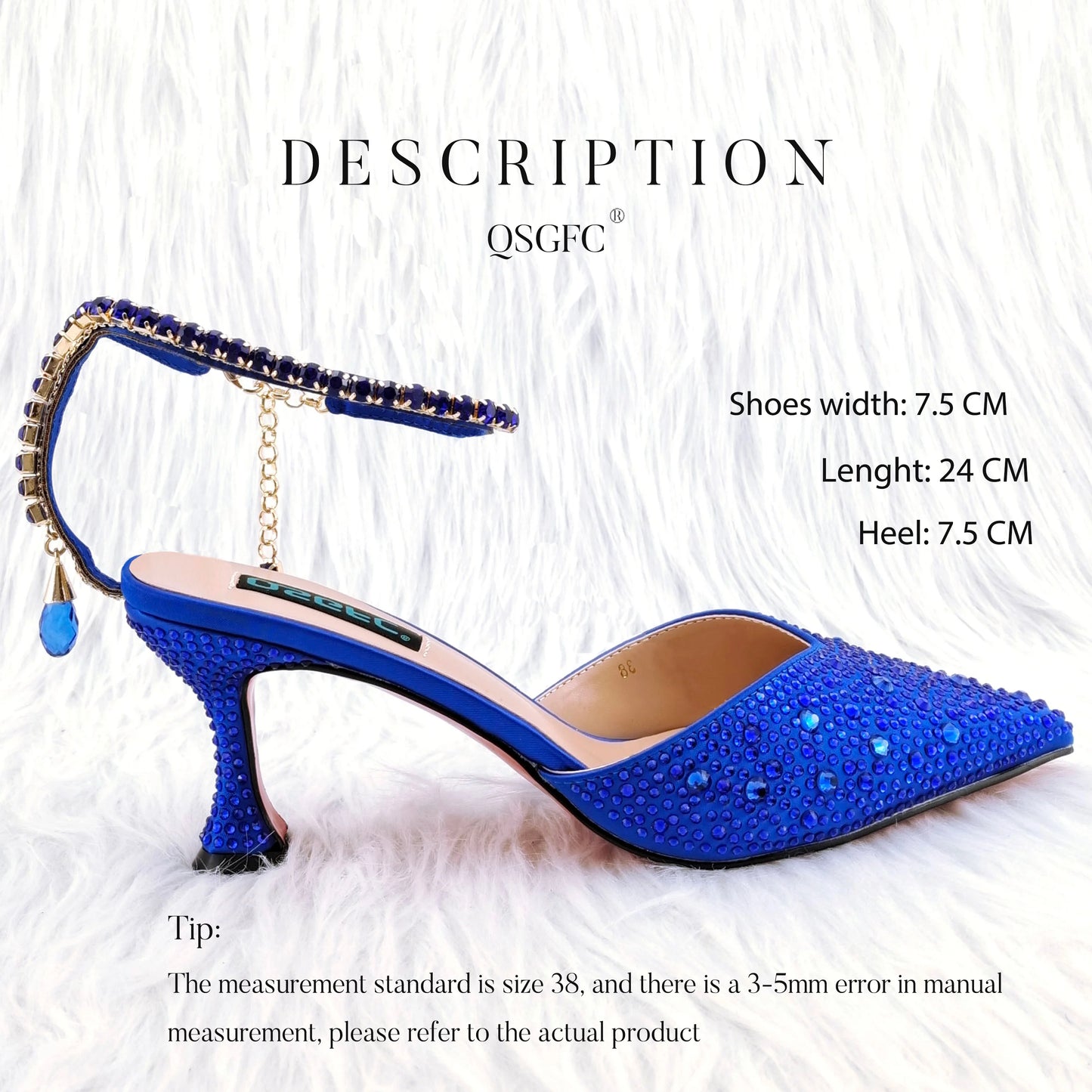 QSGFC New Gold Glitter Fabric Pointed Toe High Heels With A Variety Of Shapes Of Rhinestones Fashion Party Ladies Shoes And Bag