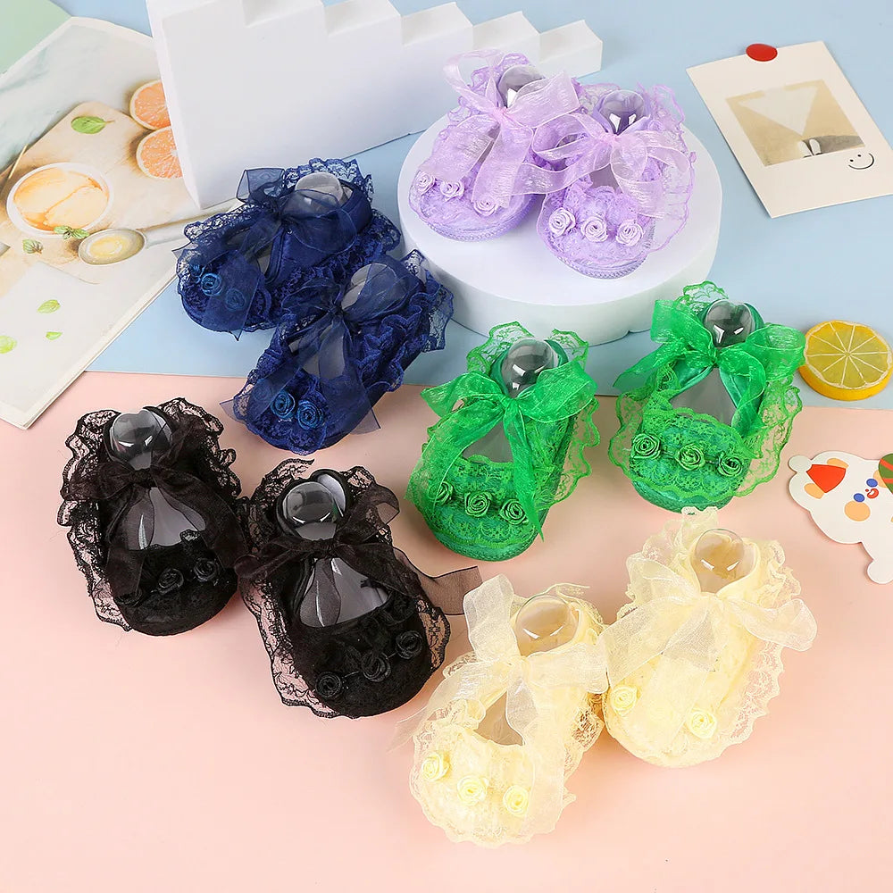 Newborn Princess Soft Sole First Walkers Infant Girls Lace Anti-slip Shoes for Party Wedding Toddler Crib Cotton Prewalker 0-18M