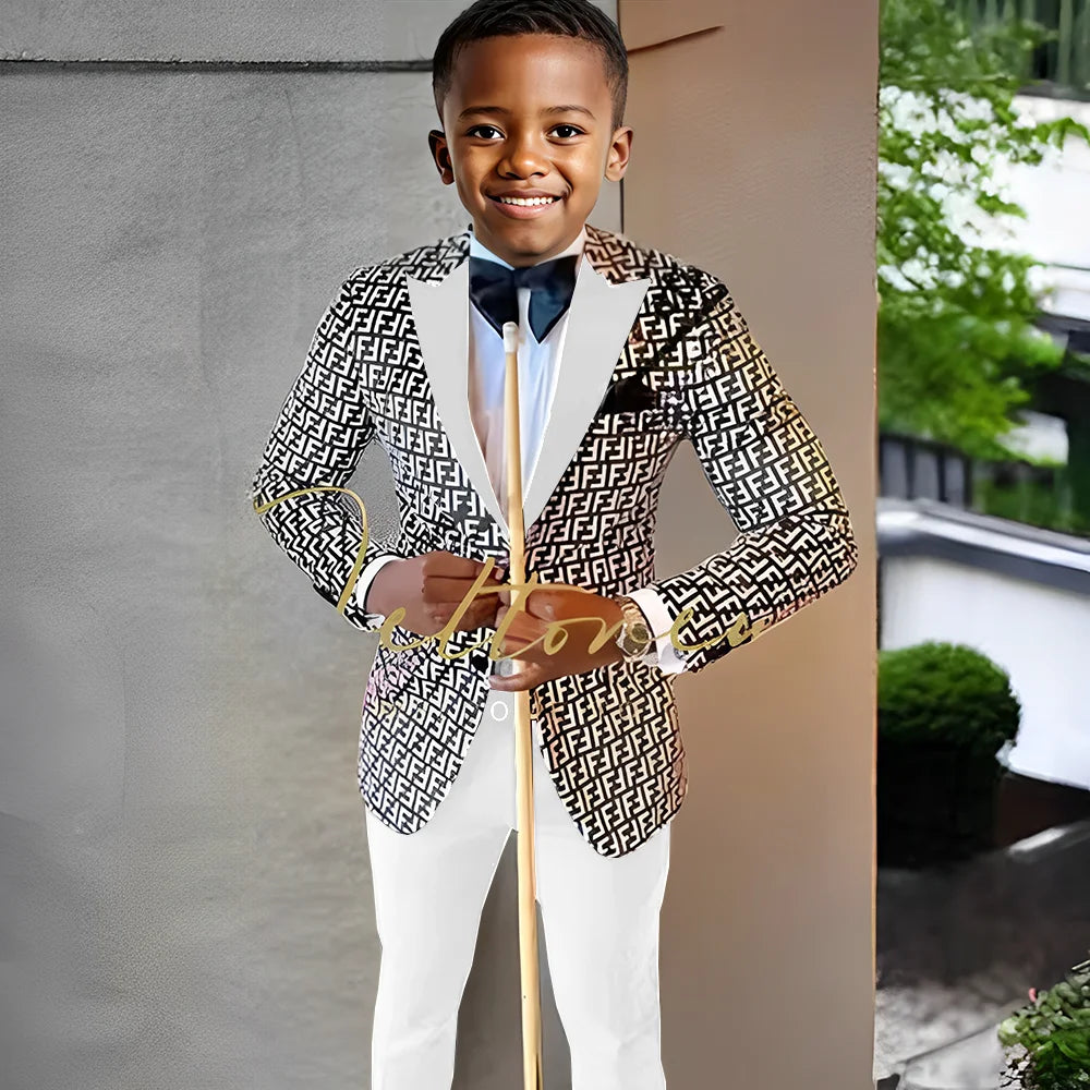 Floral Prom Boy Suits Slim Fit Costume Boy Wedding Tuxedo Terno Blazer 2 PCS Kids Designer Fashion Suit Set (Jacket + Pants)