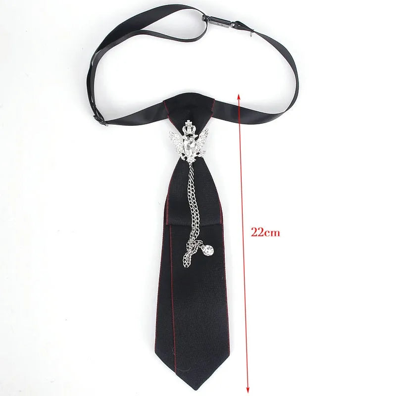 Retro Fabric Ribbon Rhinestone Black Bow Tie Collar Bowkont Cravat School Girl Boys Gifts for Women Clothing Jewelry Accessories