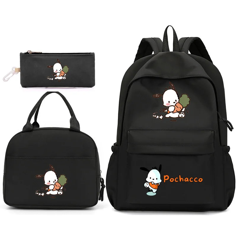 3pcs/Set Pochacco Backpack with Lunch Bag for Teenagers Student School Bags Casual Comfortable Travel Set
