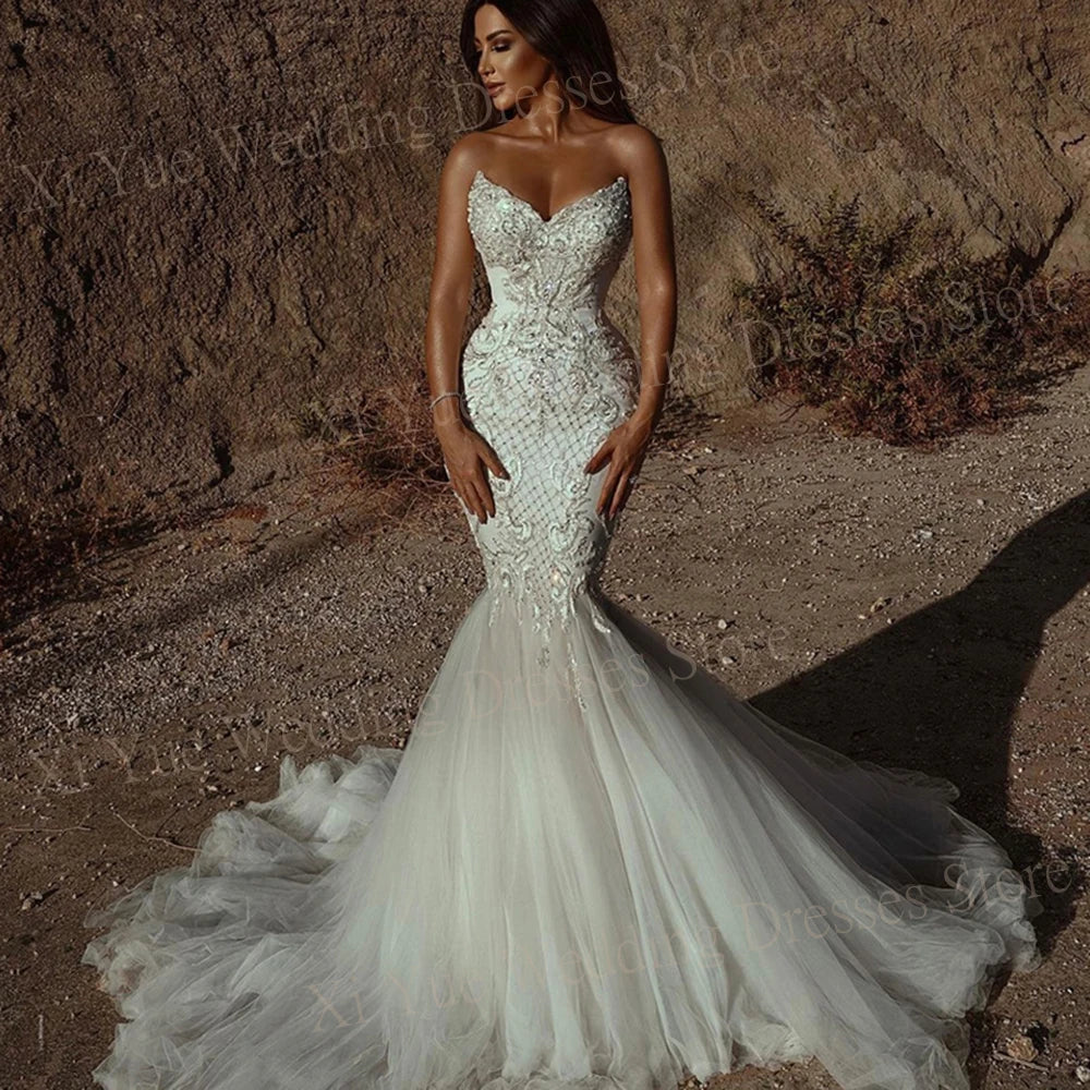 Sexy Luxury Wedding Dresses Lace Appliques Backless Slender Sweep Train Bride Gowns New Mermaid 2025 Tailored Women Customized