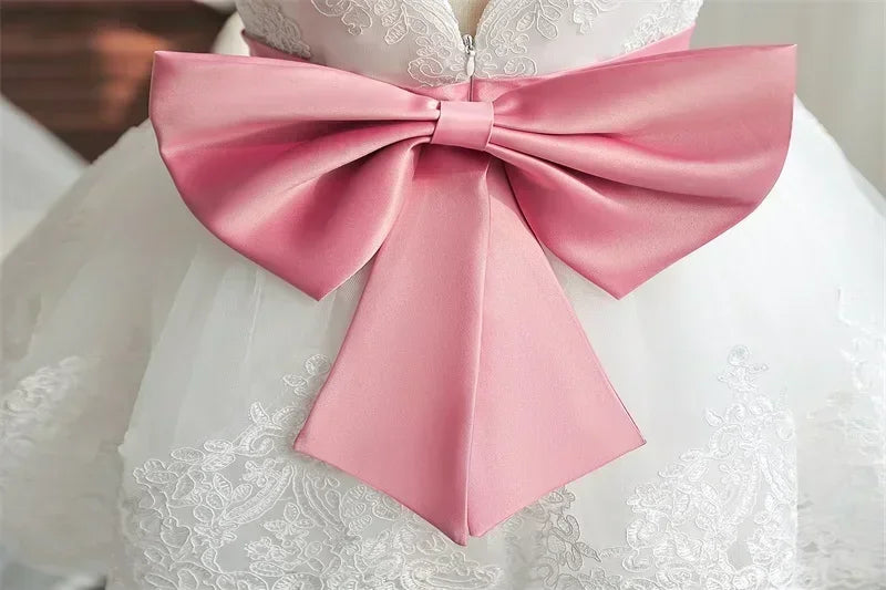 Baby Girls 1st Birthday Pink Princess Dress for Luxury Embroidery Costumes Kids Baptism Party Beading Clothes Toddler Dresses