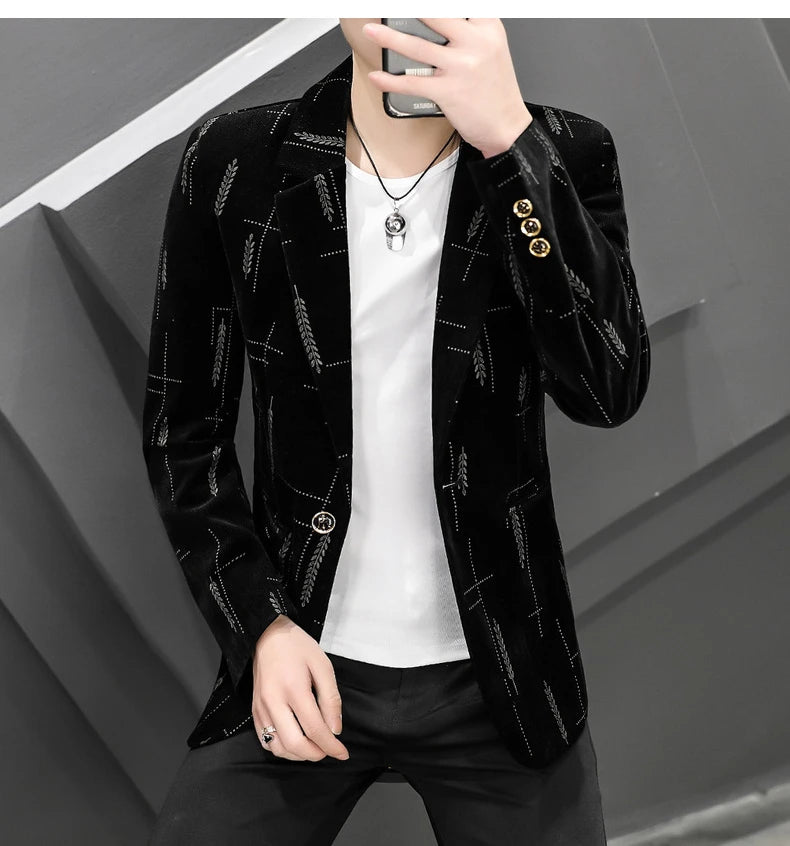 Fashion Handsome Slim Fit Corduroy Suit for Men High Quality Young Boutique Style Single Breasted West Coat M-5XL