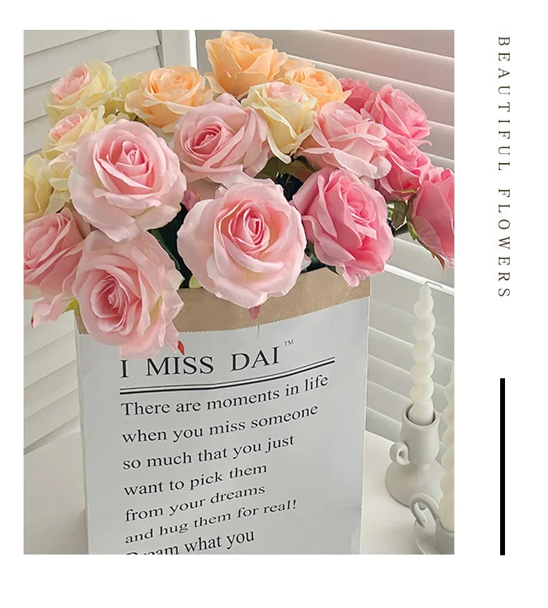 Artificial Roses Velvet Flowers with Long Stem Fake Roses Bouquet DIY for Home Vase Garden Craft Flower Wall Wedding Decoration