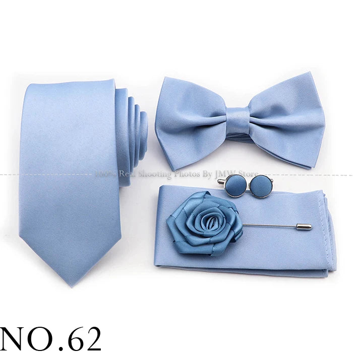 Hot Sale Purple Pink Sage Green Tie Set Polyester Necktie Bowtie Cufflink Brooch For Groom Suit Wedding Cravat Shirt Accessory