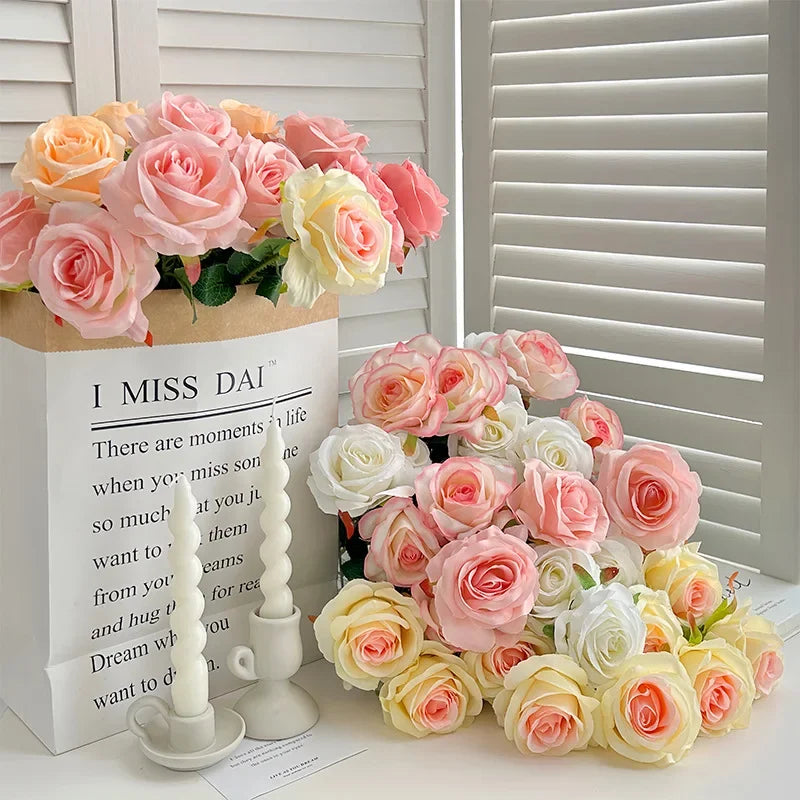 Artificial Roses Velvet Flowers with Long Stem Fake Roses Bouquet DIY for Home Vase Garden Craft Flower Wall Wedding Decoration