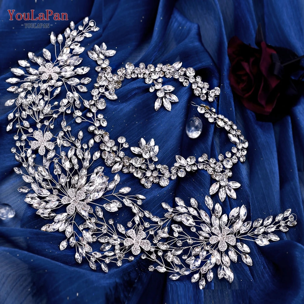 YouLaPan Luxury Wedding Headpiece Rhinestone Hair Vine for Bride Headwear Alloy Flower Headband Weding Hair Accessories HP390
