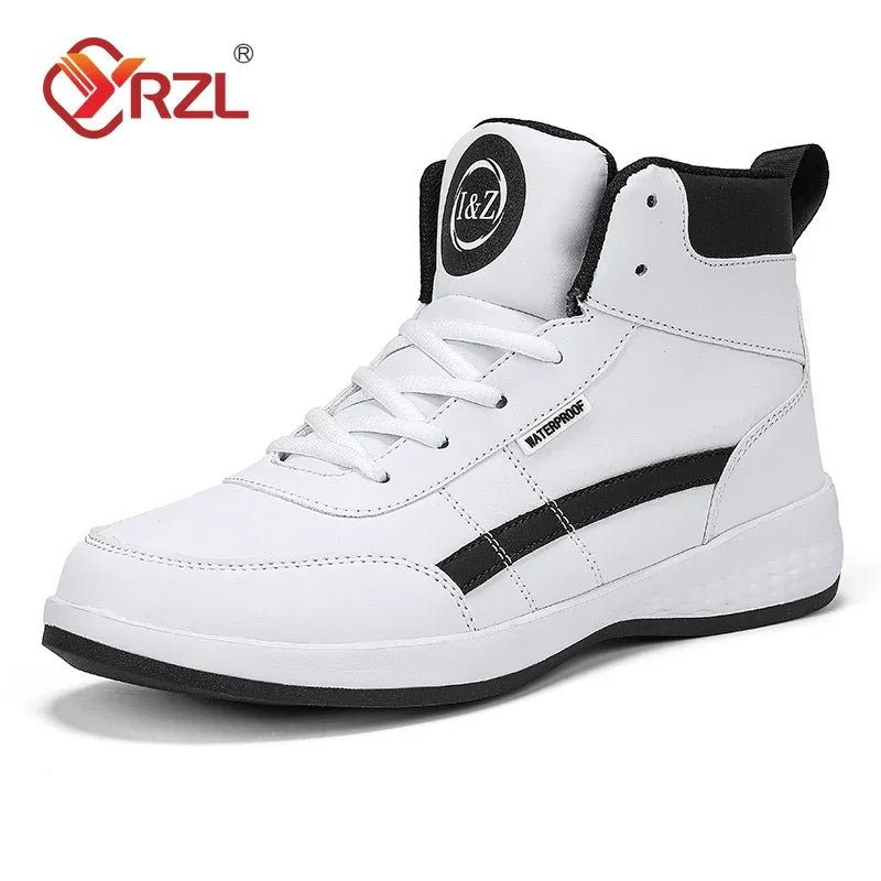YRZL Men Shoes Spring Autumn Hight Top Waterproof Walking Sneakers Leisure Male Leather Sports Shoes Non-Slip Shoes for Men