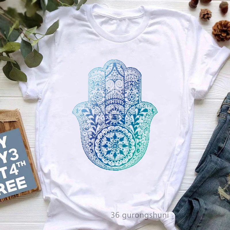 Newest Yoga Tree Print Tshirt Girls Summer Fashion Short Sleeve T Shirt Women Buddha Chakra Meditation T-Shirt Female Wholesale