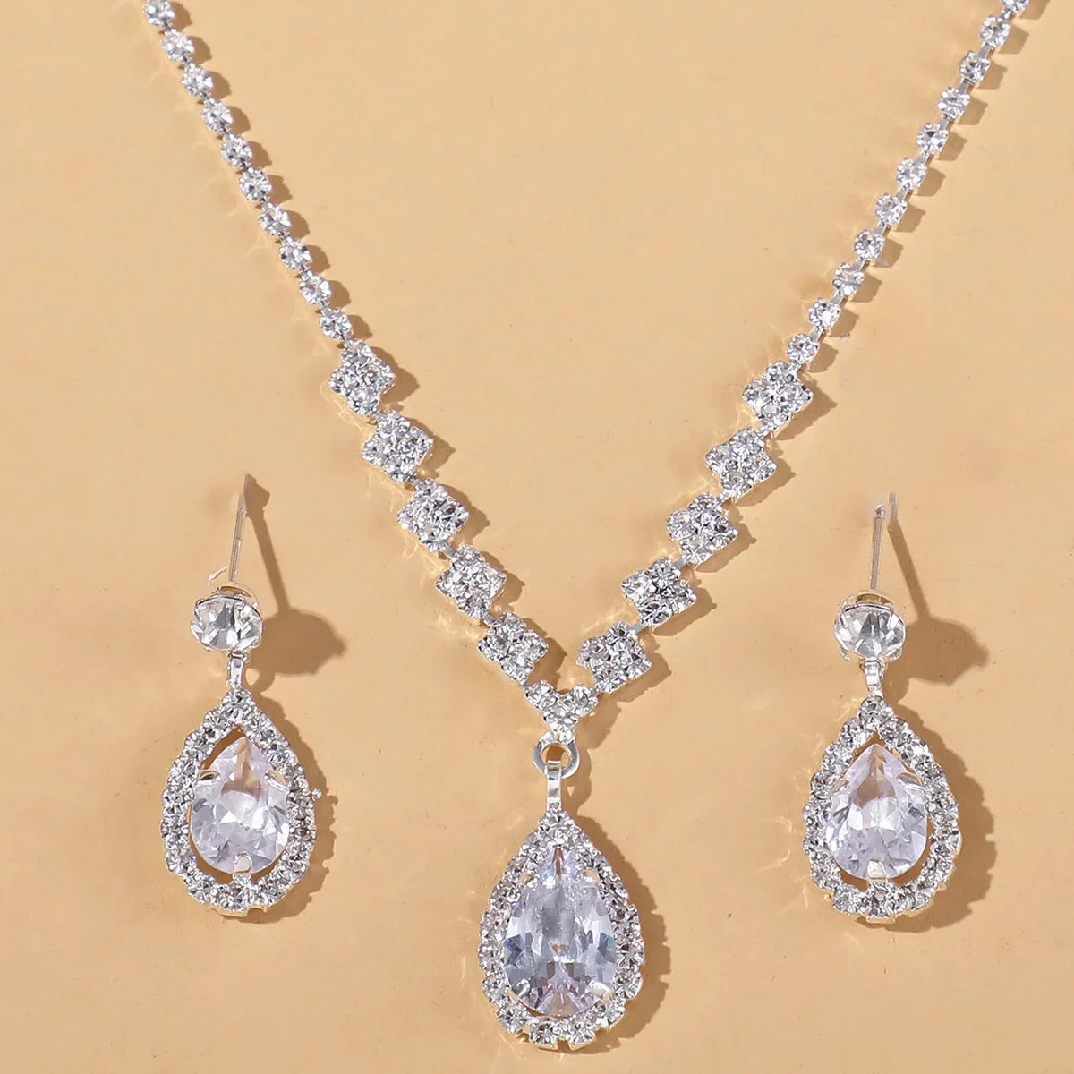 3PC Jewelry Sets Wedding Season Women's Fashion Droplet Necklace and Earring Set Banquet Party Accessories