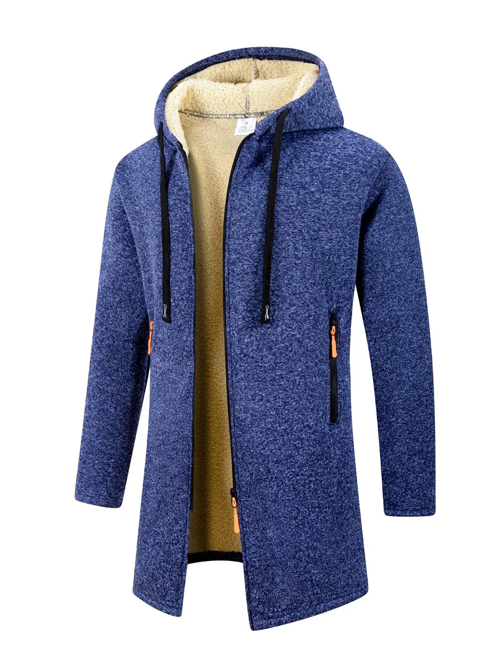 Men's Thickened Long Overcoat Jackets Winter Warm Zipper Hoodies Long Sleeve Sweatshirts Outdoor Solid Color Streetwear Tops