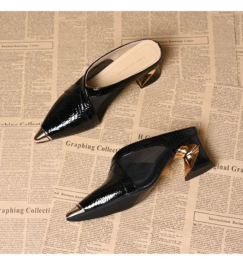 Low Shoes Hoof Heels Rome Synthetic PU Fabric Rubber Low Shoes PU Rubber Hoof Heels Fabric Rome