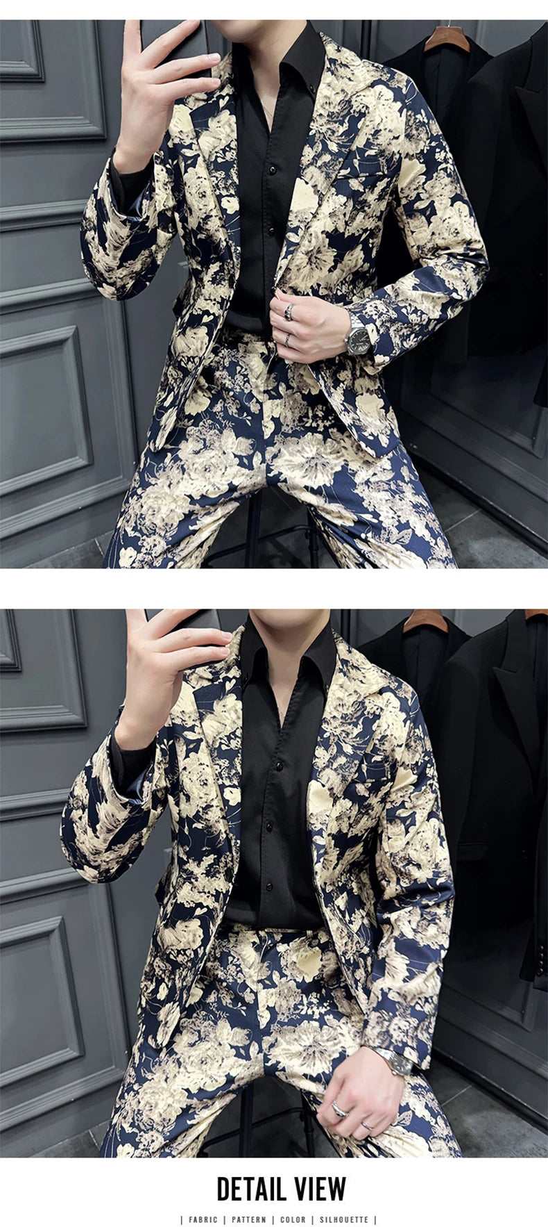 Suit (Blazer+ Pants) Men's Fashion Gentleman Slim Fit Business Outdoor Printed Gentleman Fine Cotton Wedding Work Casual Suit