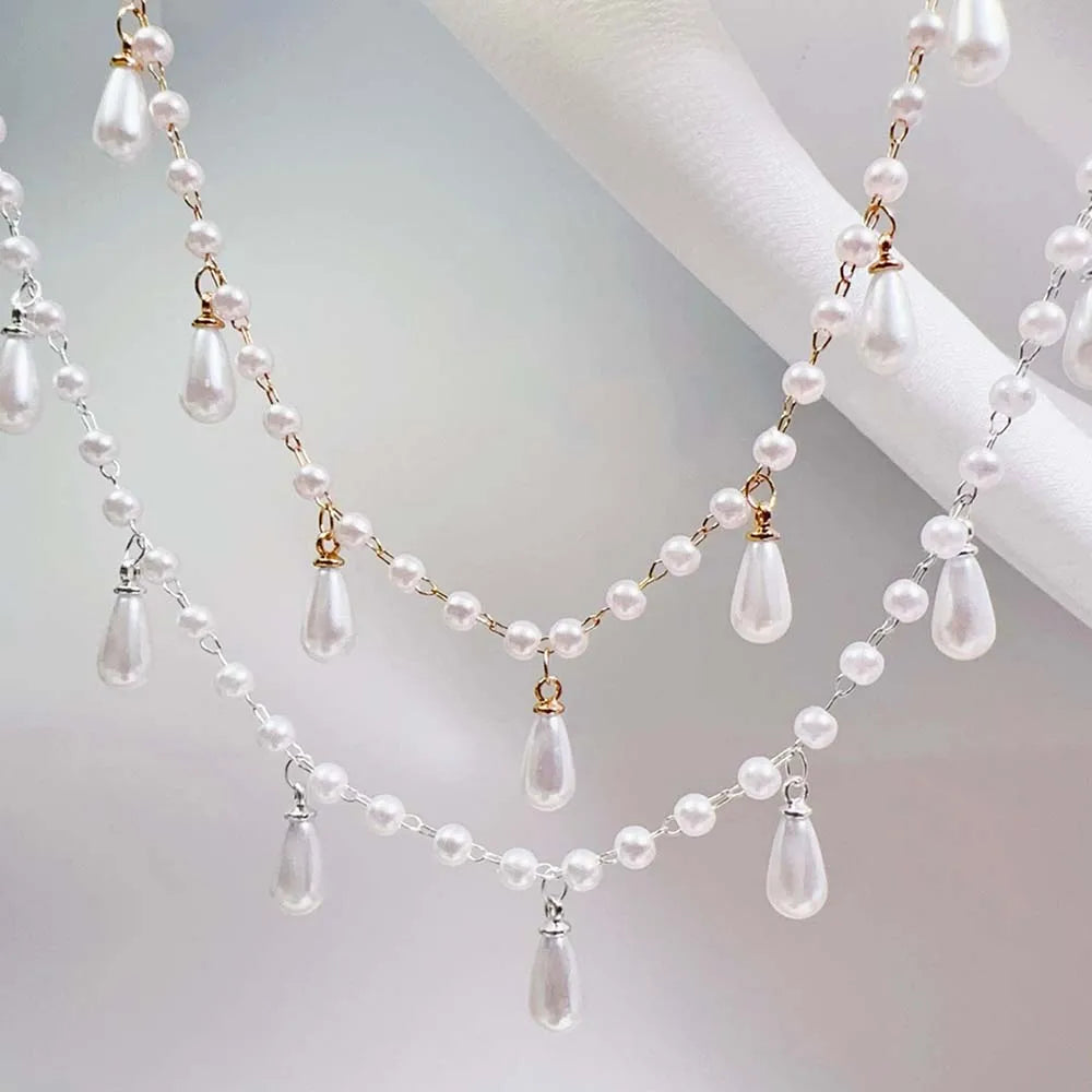 0.5M 1M Imitation Pearl Waterdrop Charm Beaded Chain Plastic White Ball Beads Copper Chains Necklace Cloth DIY Jewelry Making