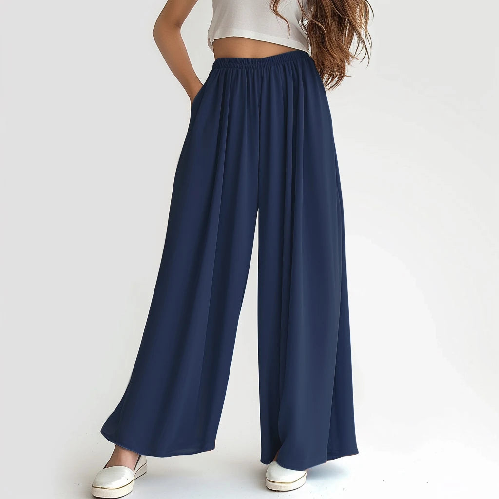 Spring Summer Women Elastic High Waisted Wide Leg Pants Female Solid Long Length Pants Casual Loose Plus Size Ladies Trousers
