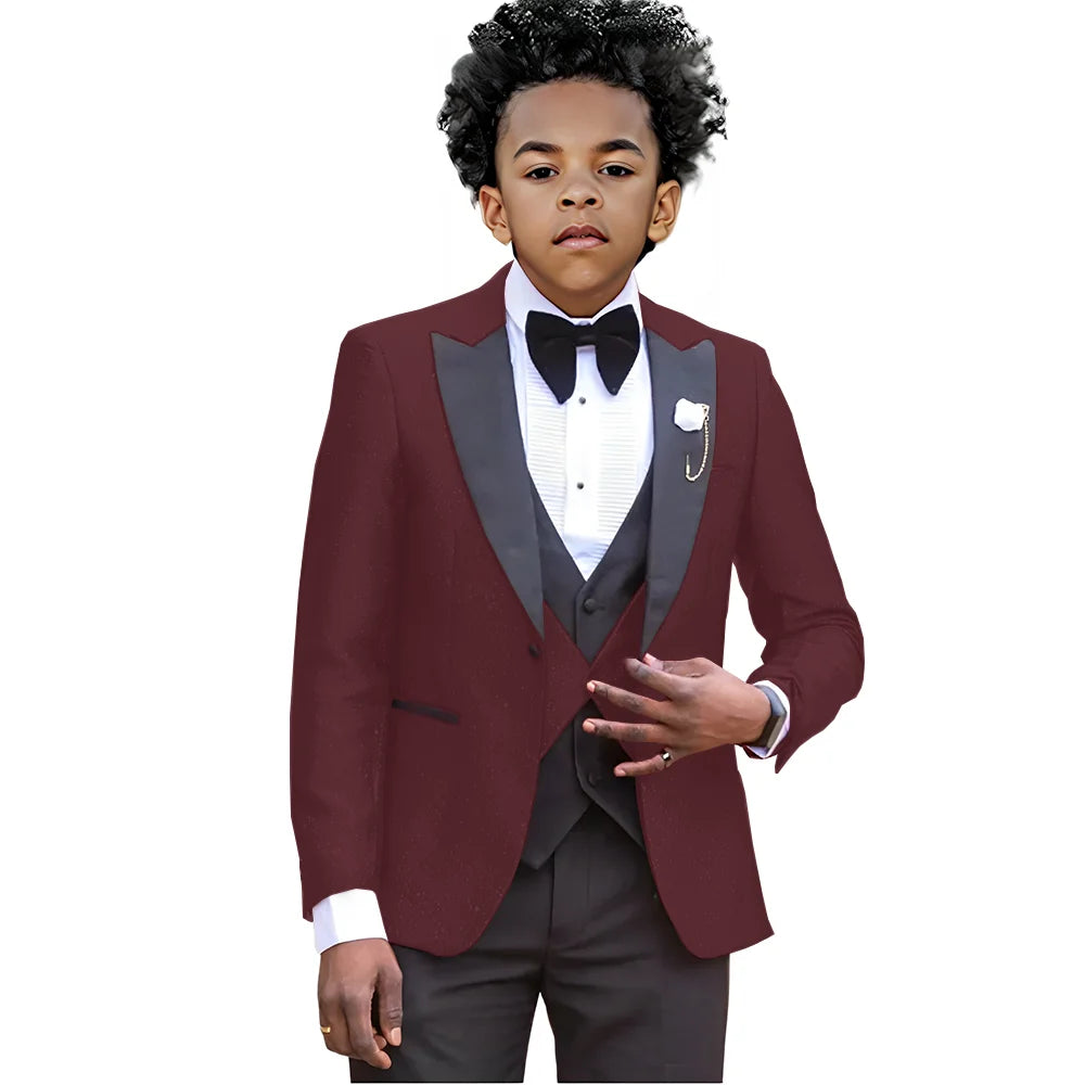 Boy Suits For Wedding Luxury Tuxedos 3 Pieces Slim Fit Boy Wear Party Prom Blazer Vest With Pants Custom Made
