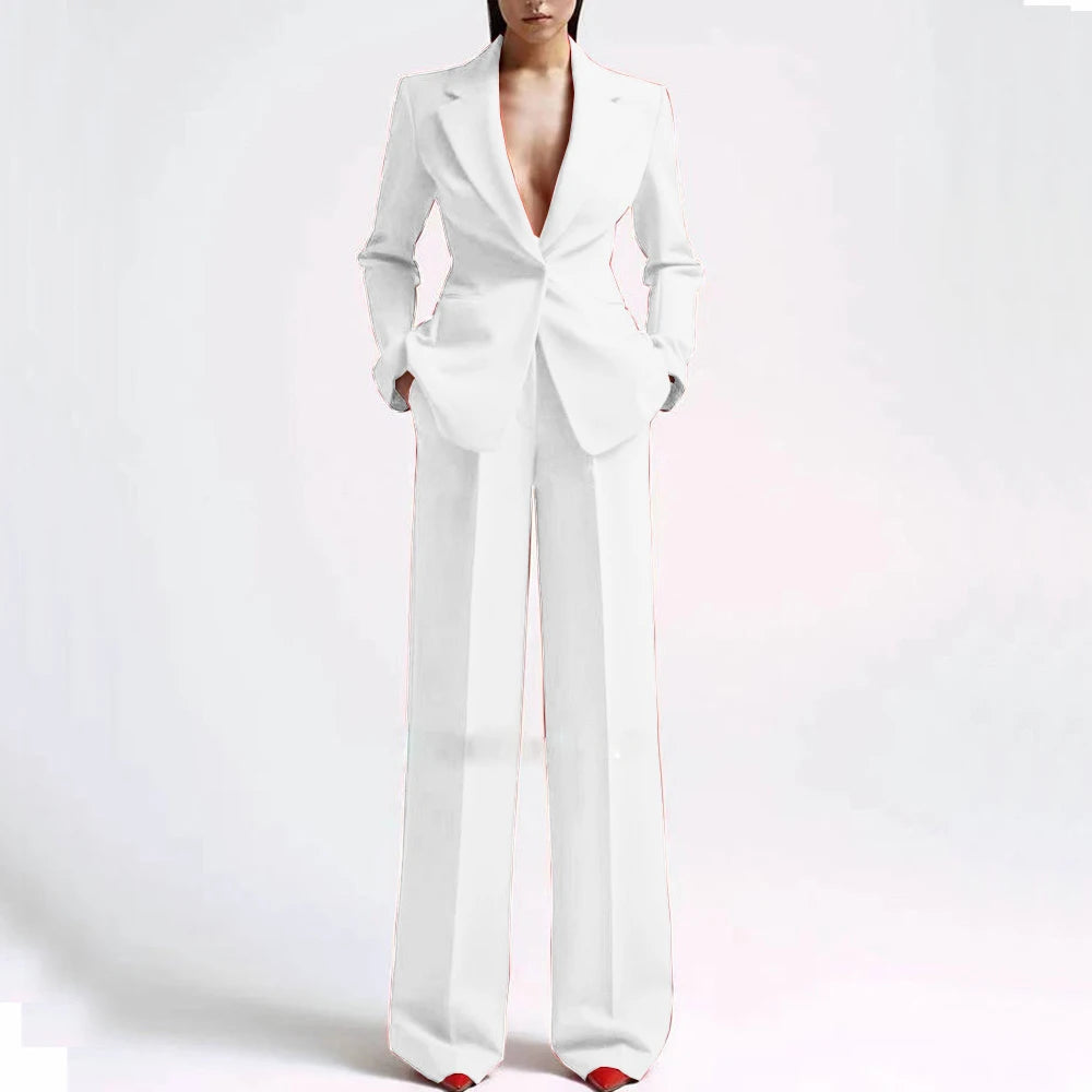 Formal Women Suits Office Slim Fit Ladies 2 Pcs Blazer+Pants Set Blazer Lady Business Work Wear Party Dress Trouser With Pocket