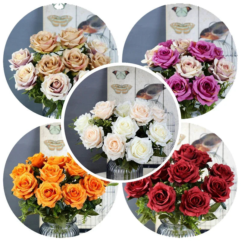 High-quality Silk Orange Rose Artificial Flowers for Wedding Decoration, Big and Realistic.