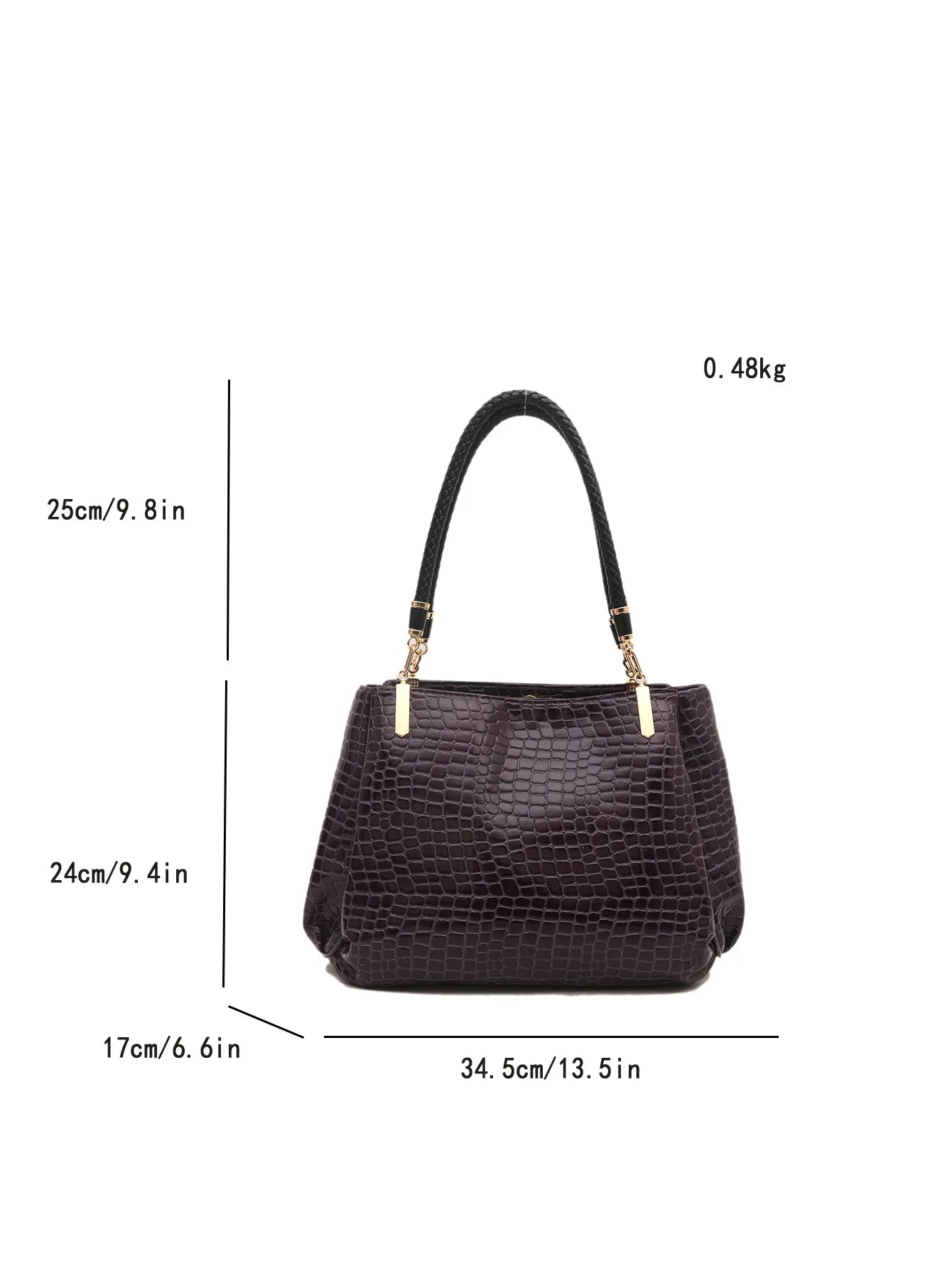 Classic Stone Texture Top-Handle Bag with Crocodile Print Elegant Shoulder Bag for Sophisticated Women in Europe and America
