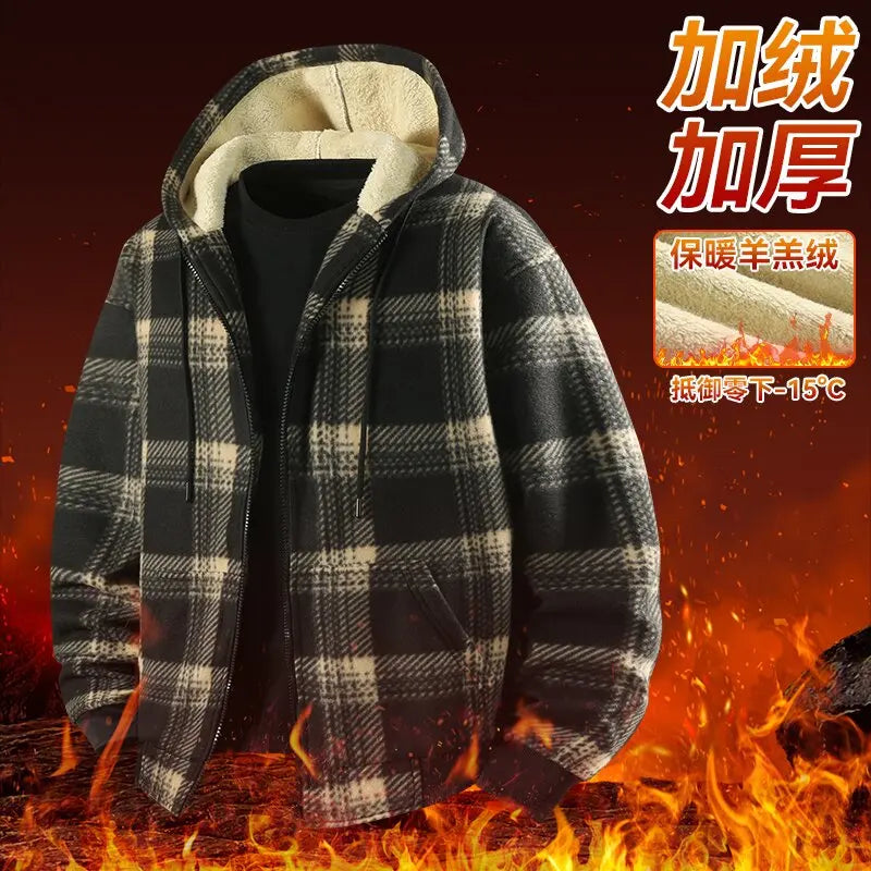 Winter Fashionable Trendy Grid Thickened Warm Lamb Fleece Jacket for Men's Casual Loose Sports Large Size High Quality Jacket