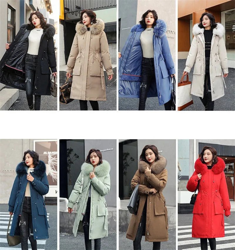2025 Jackets Coats Outwear New Women's Parkas Winter Jacket Hooded Long Coat Thick Warm Female Cotton Padded Parka Fur Lining