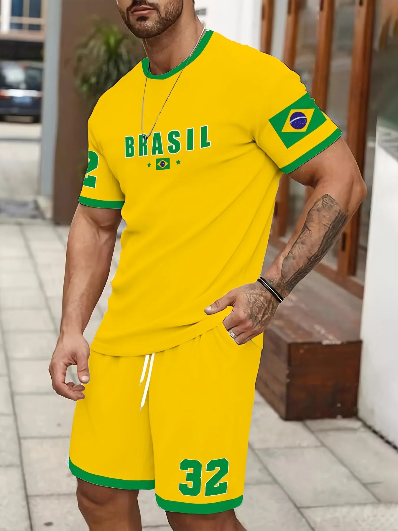 Men's Summer Sports T-Shirt Shorts Suit 2025 New Round Neck Breathable Sweat Jersey Outdoor Running Quick Dry Clothing