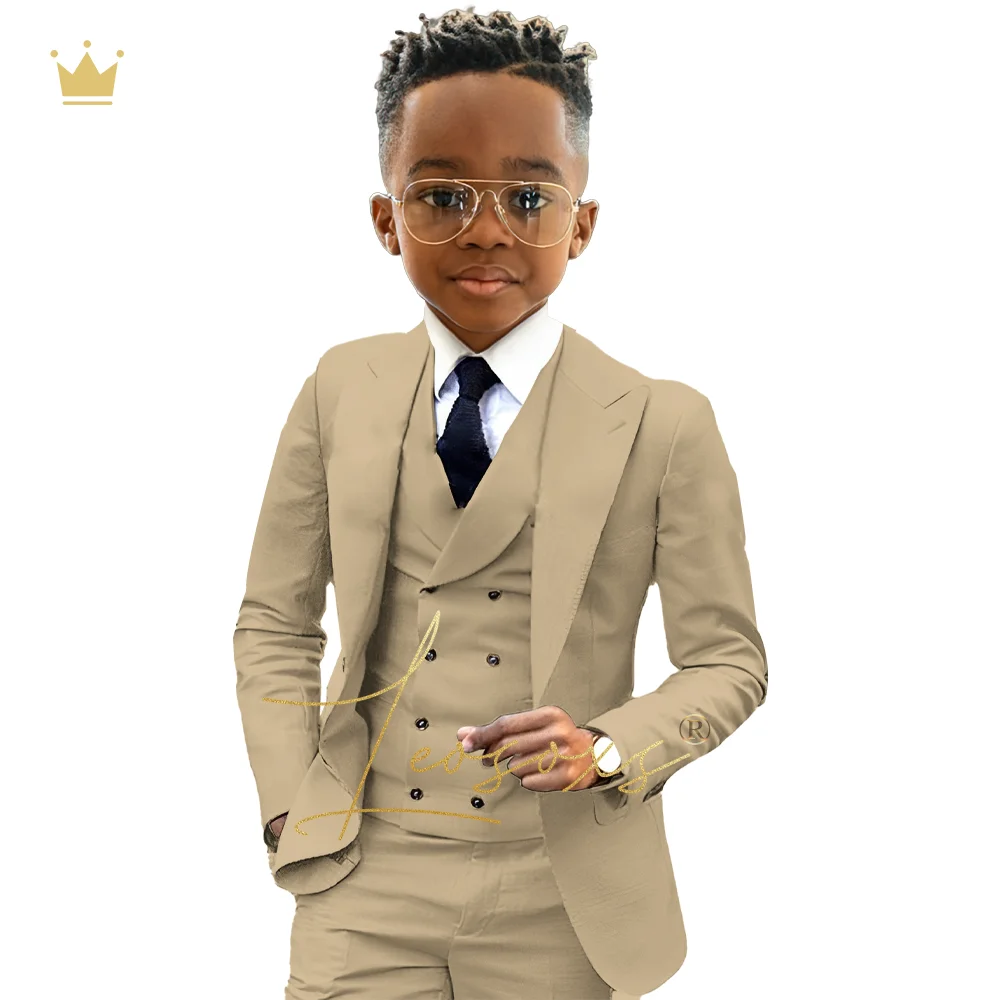 Boys formal suit 3 piece suit (jacket, green collar vest + trousers) custom wedding birthday queue celebration suit
