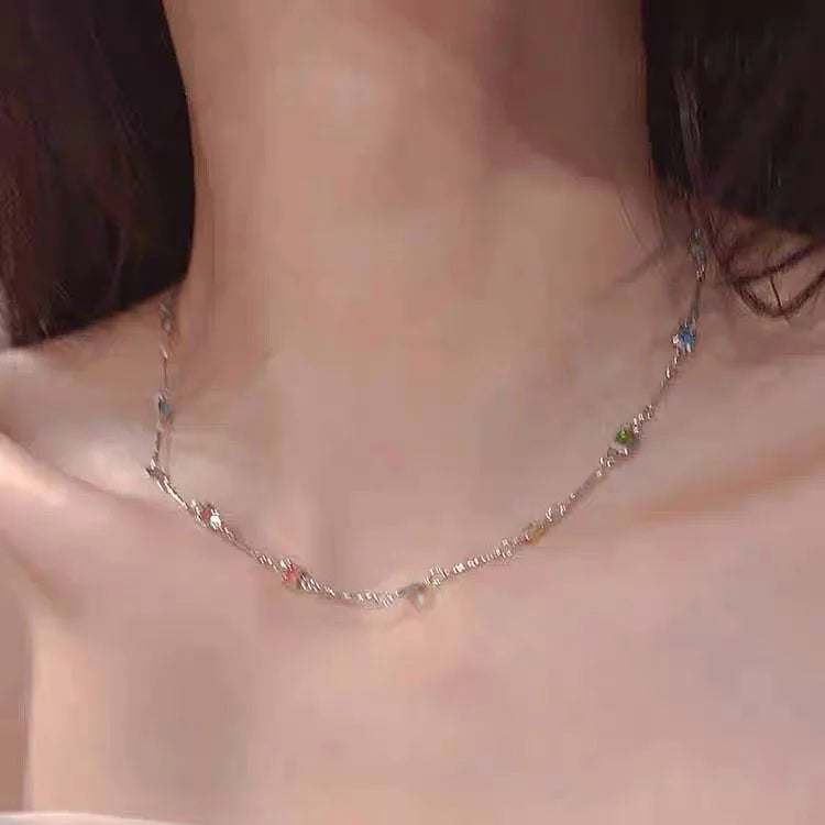 Hot Sale Colorful Square Rhinestone Necklace Fashion Exquisite Light Luxury Zircon Clavicle Chain Female Wedding Jewelry Gifts