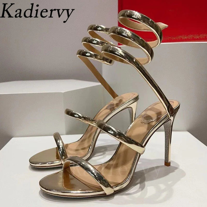 Summer High Heels Gladiator Sandals Women Ankle Snake Twine Around Runway Shoes Woman Stiletto Sandals Woman Sandalias Mujer