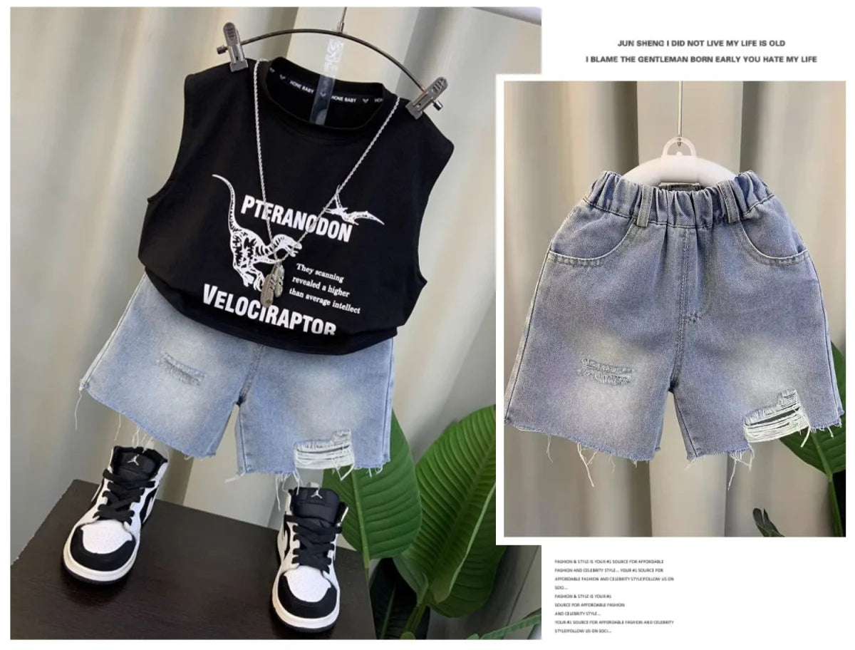 Boys Clothing Set New Fashion Baby Summer Sleeveless Clothing Children's Short Sleeve T-shirt Shorts Two Piece Set