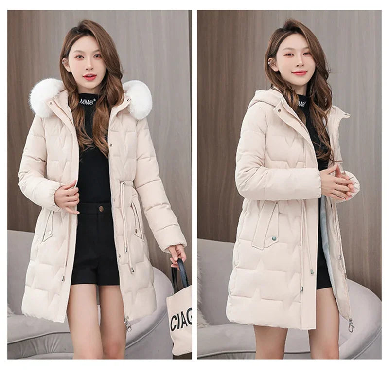 2025 New Winter Women Parka Fur Hooded Jackets Thicken Warm Cotton-padded Puffer Coat Casual Long Parkas Clothes Loose Outerwear