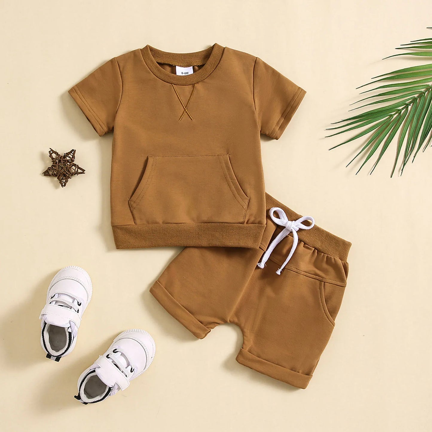Summer Baby Clothing Set For Boys Clothes Casual Solid Color Short Sleeve Pocket T-shirt with Shorts 2PCS Toddler Infant Outfits