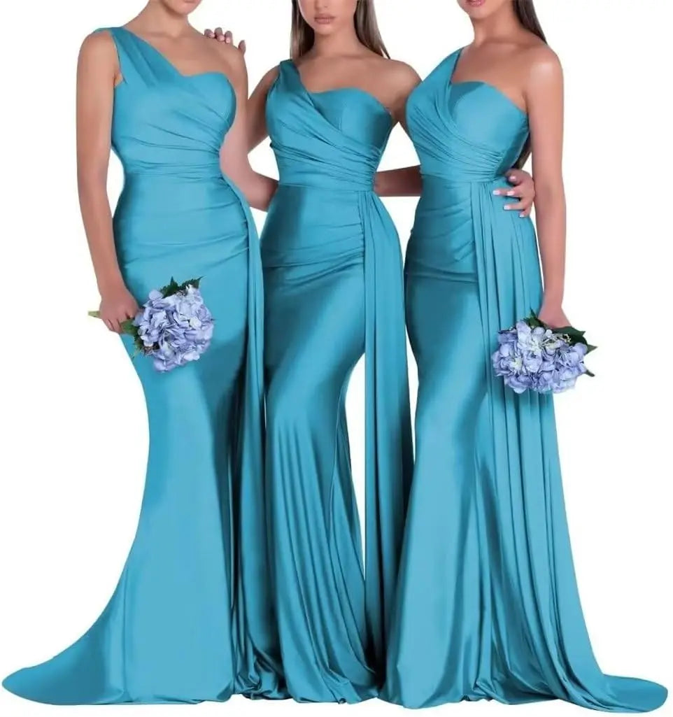 Purple Blue Pink Bridesmaid Dresses Women For Wedding Satin One Shoulder Sexy Mermaid Vestidos Para Bodas Mujer Invitada Chic