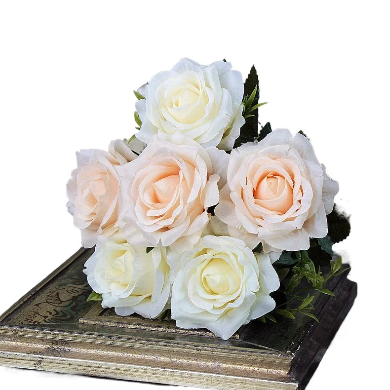 High-quality Silk Orange Rose Artificial Flowers for Wedding Decoration, Big and Realistic.