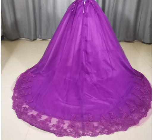 Customized Color Sweet 16 Dress Pink Off Shoulder Plus Size Vestido De Noiva Purple Quinceanera Dress Ball Gown Flower Women