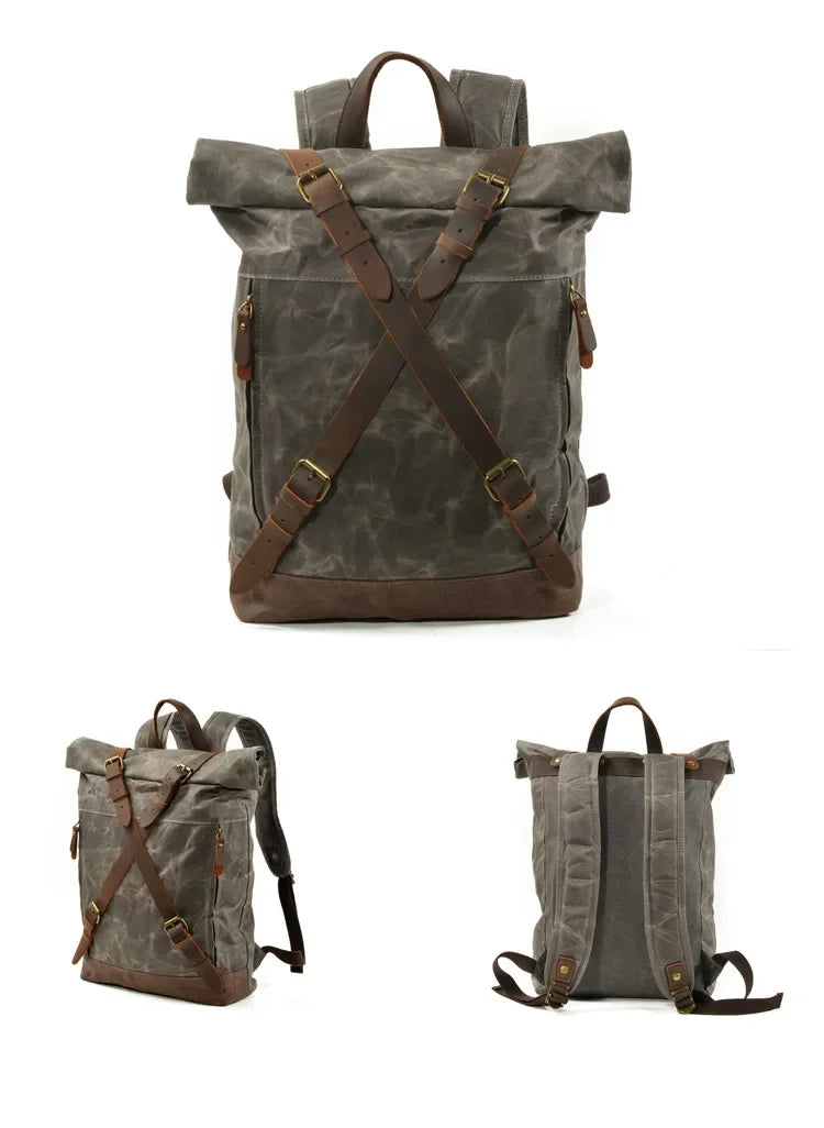 Male Backpacks Vintage Canvas Leather For Men Waterproof Rucksacks Large Mountaineering Travel Pack Outdoor computer bag