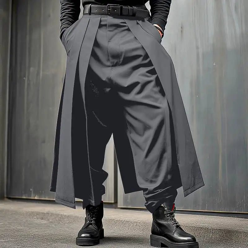 INCERUN Men Irregular Pants Solid Color Joggers Loose Button Pleated Casual Wide Leg Trousers Men Streetwear 2024 Fashion Pants