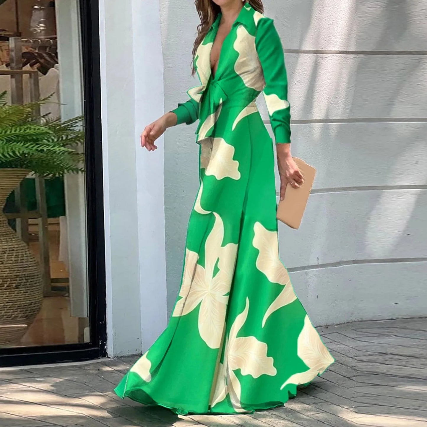 New Years Jumpsuit Women Women Waist High Long Sleeve Sense Green Deep V Neck Light Luxury Women Dress Rompers And Jumpsuits