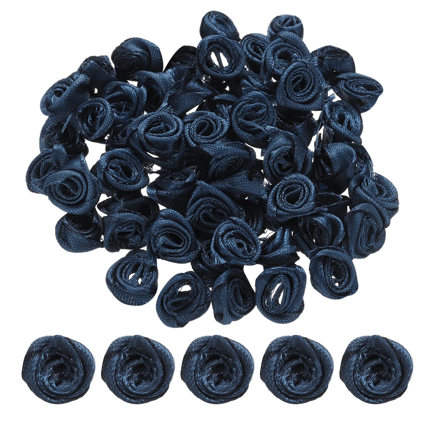 100Pcs 1.5cm Mini Satin Ribbon Roses Handmade Rolled Rosette Flower for DIY Crafting Accessories Sewing Wrapping Decoration