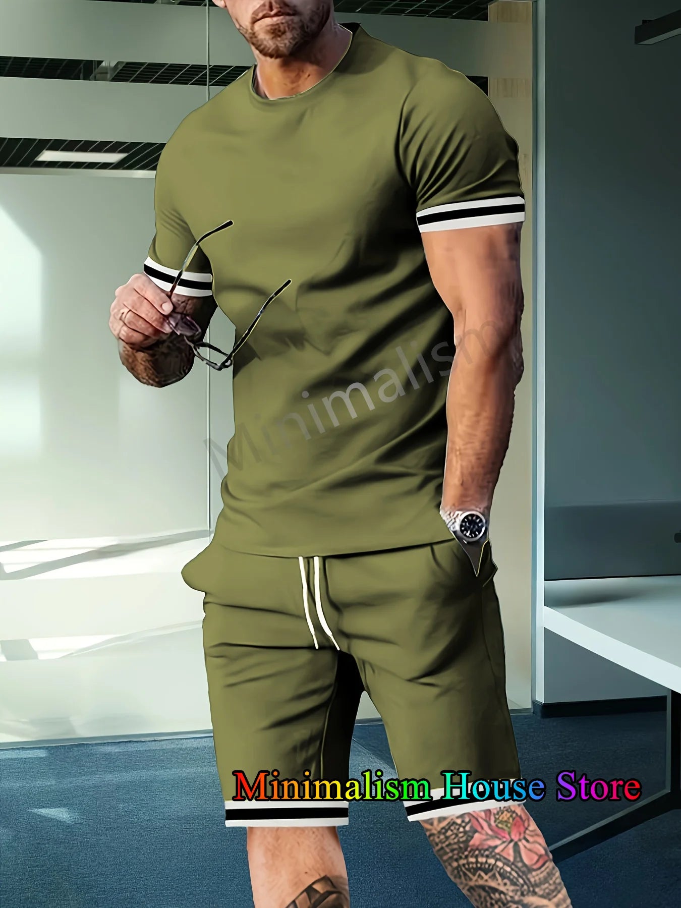 2025 New Men's Tracksuit Sets Short Sleeve T-Shirt Suit Casual Suit Sports Solid Color Streetwear Shorts 2 Piece Male Clothes