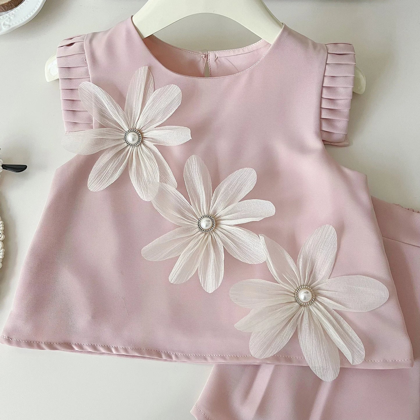 New Baby Girls 2Pcs Summer Clothing Set Three Flowers Short Sleeve T-shirt Shorts Toddler Children's Girl Casual Outfit Suit