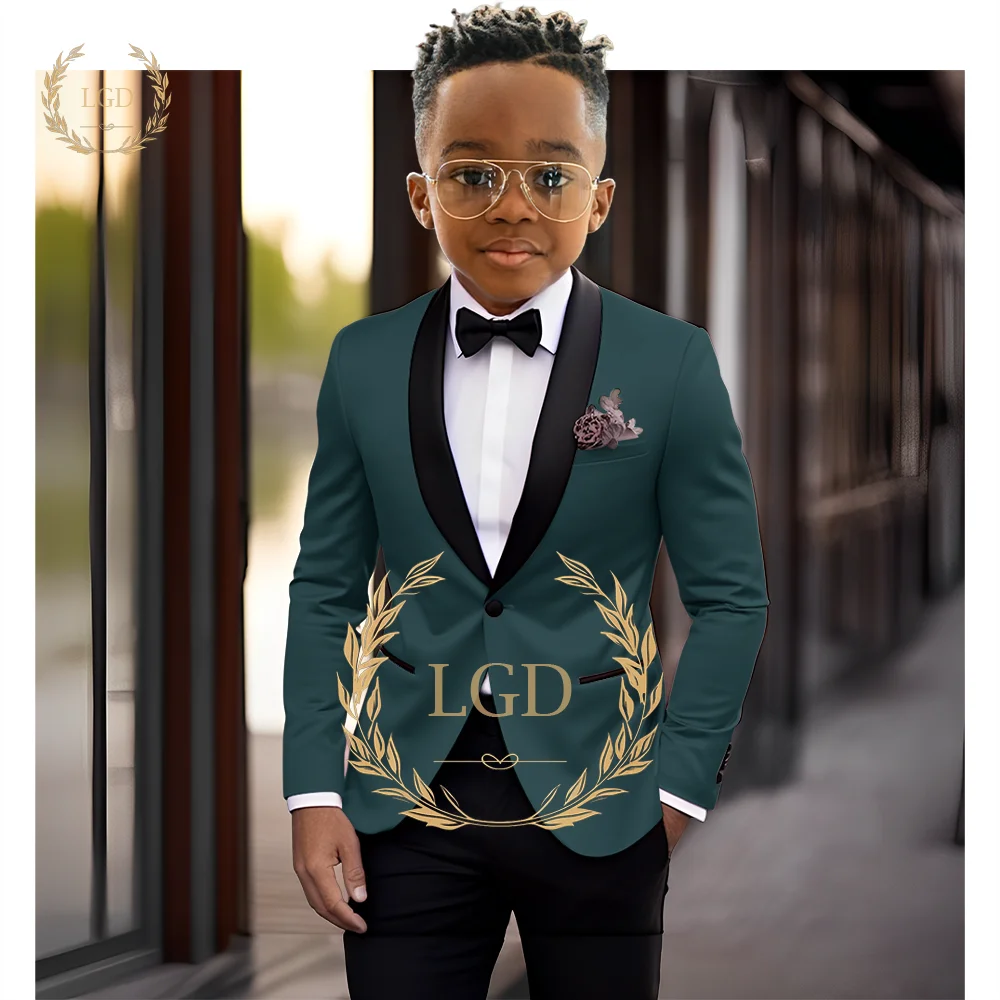 Boys' black shawl collar single button suit dress set 2-piece (jacket+pants) children's wedding party birthday tailcoat