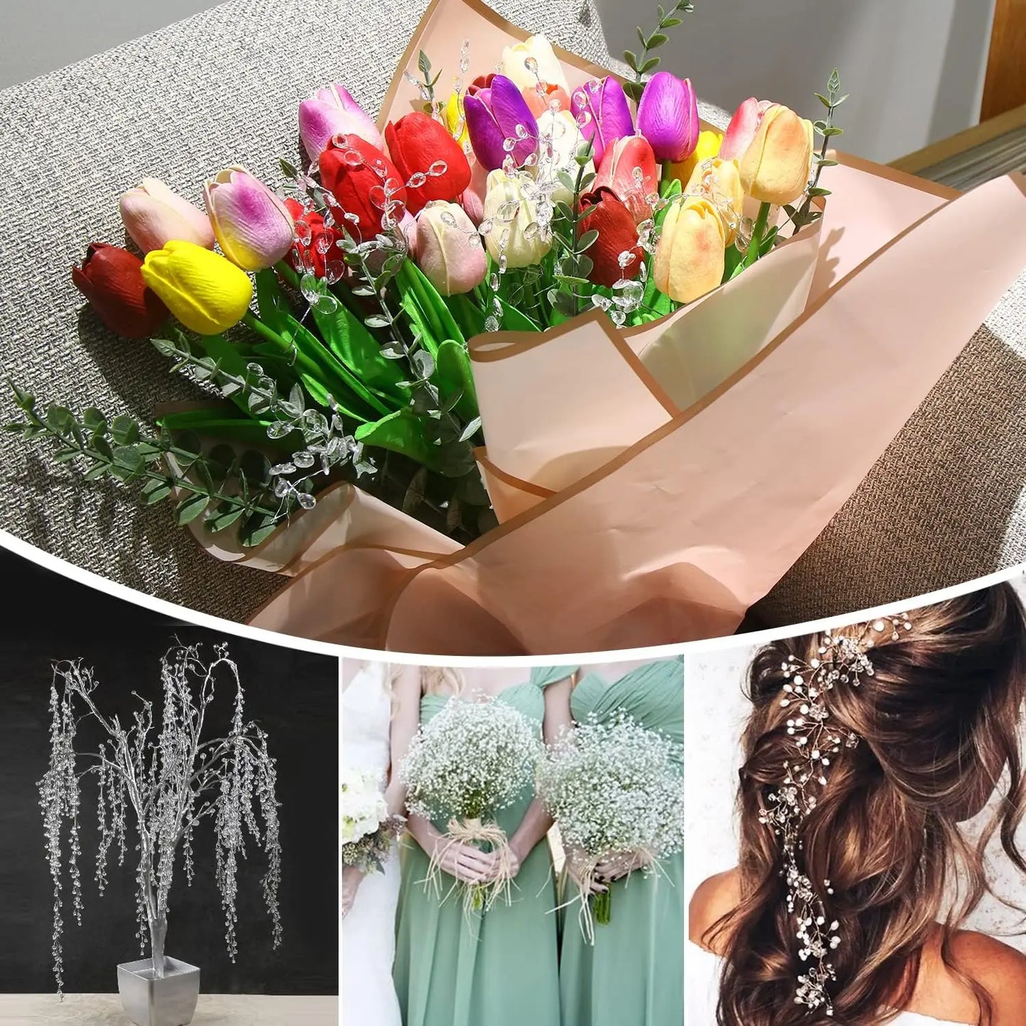 30/50pcs Artificial White Crystal Acrylic Water Droplet Handmade Wedding Bridal Bouquets Wreath Table DIY Gift Decor Accessories