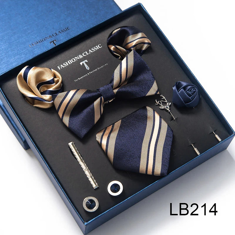 Men's Tie Set Luxury Gift Box Silk Tie Necktie Set 8pcs Inside Packing Festive Present Cravat Pocket Squares Holiday Gift Men